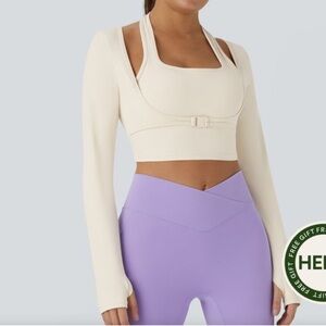 HALARA Cream Long Sleeve Crop Top